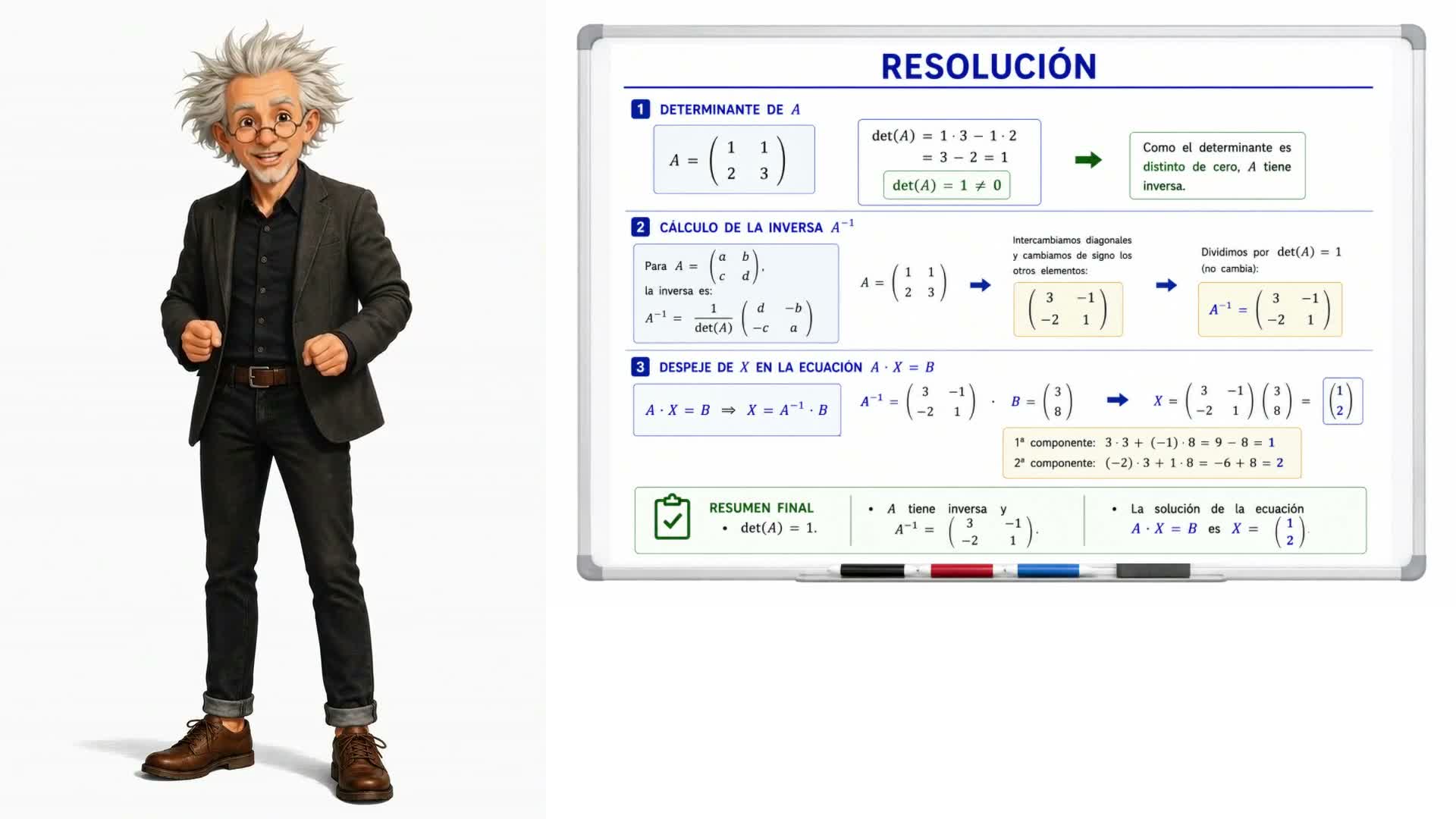 Problema tipo EBAU III: determinante, inversa y ecuación matricial