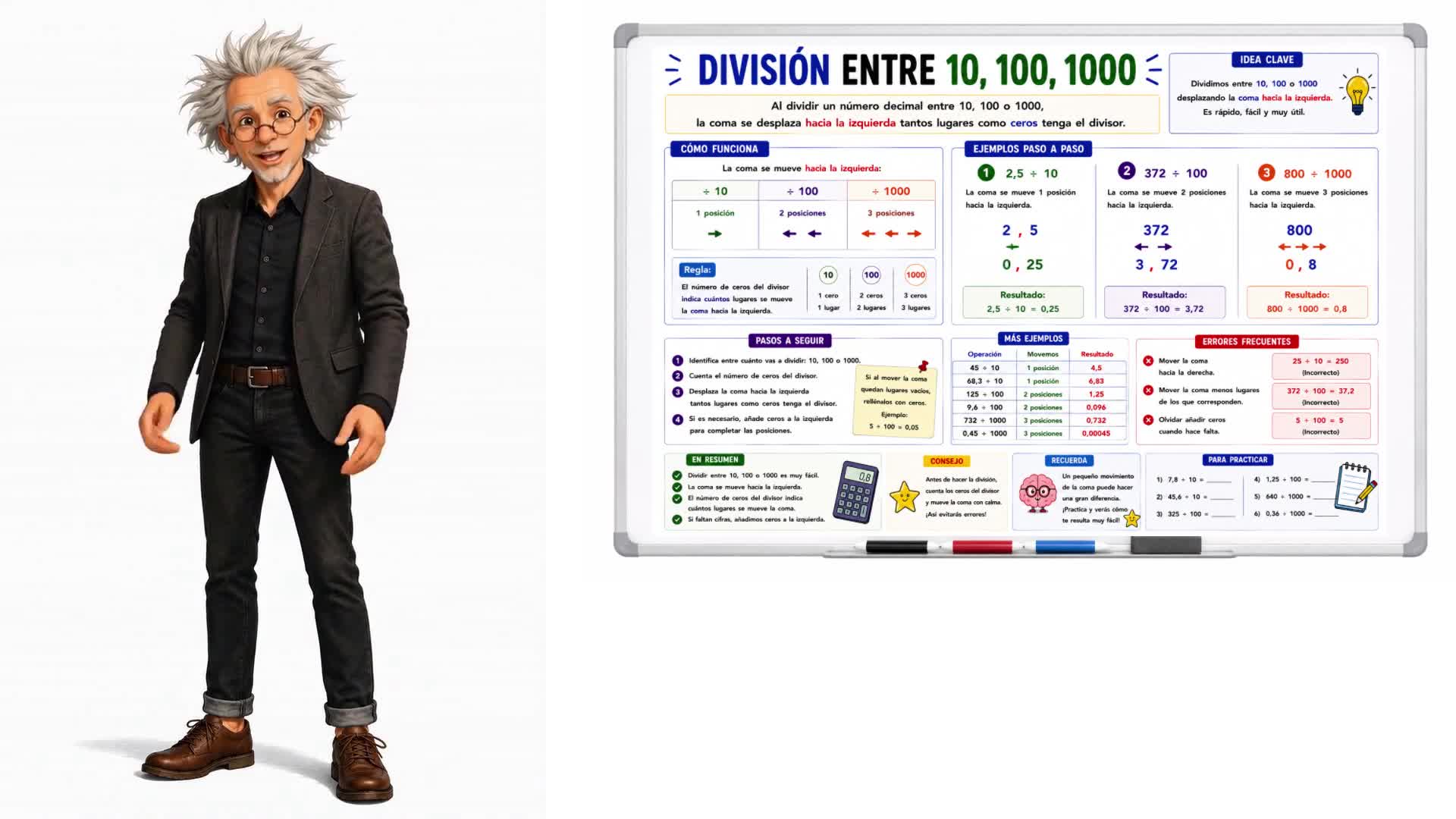 División entre 10, 100 y 1000