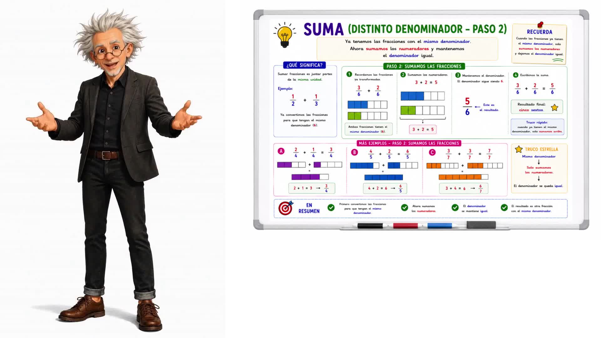 Suma (distinto denominador – paso 2)