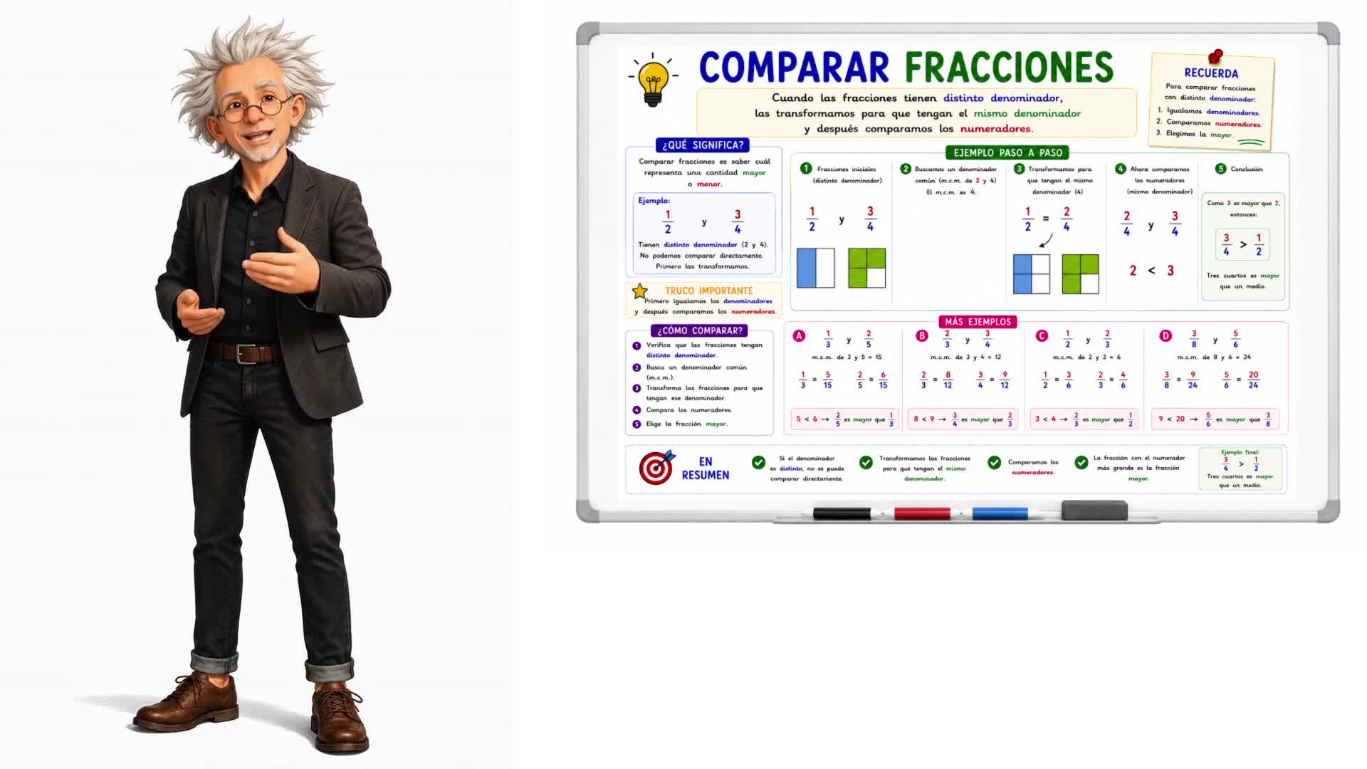 Comparar fracciones (distinto denominador)