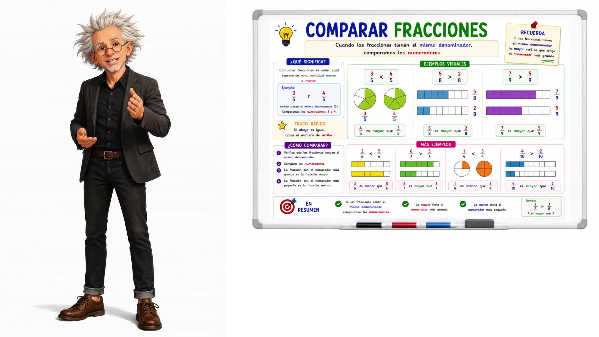 Comparar fracciones (igual denominador)
